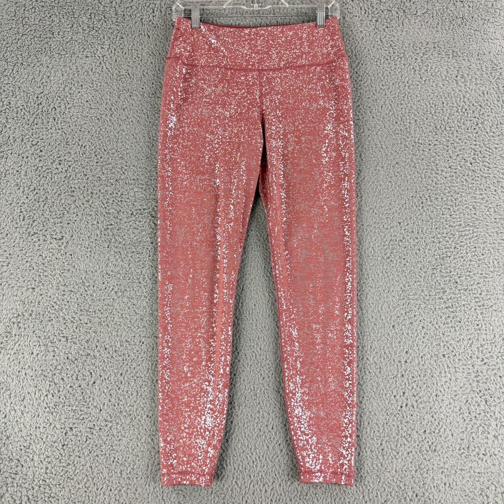 Sweaty Betty SB6102 Athletic Leggings‎ Womens Medium Pink Silver Metallic Foil